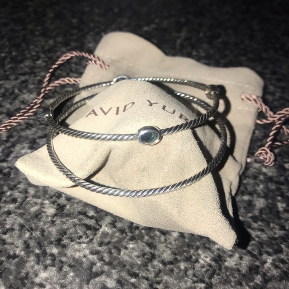 David Yurman Confetti 4 Station Bangle Set of 2 Bracelets Blue topaz - Picture 3 of 4